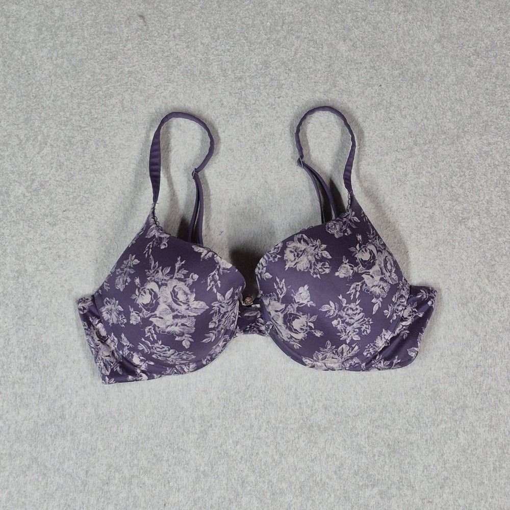 Victoria Secret Women Bra 34D Purple Floral Body By Victoria Perfect Shape READ